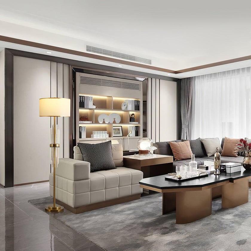 Gold Metal Linear Fabric Floor Lamp