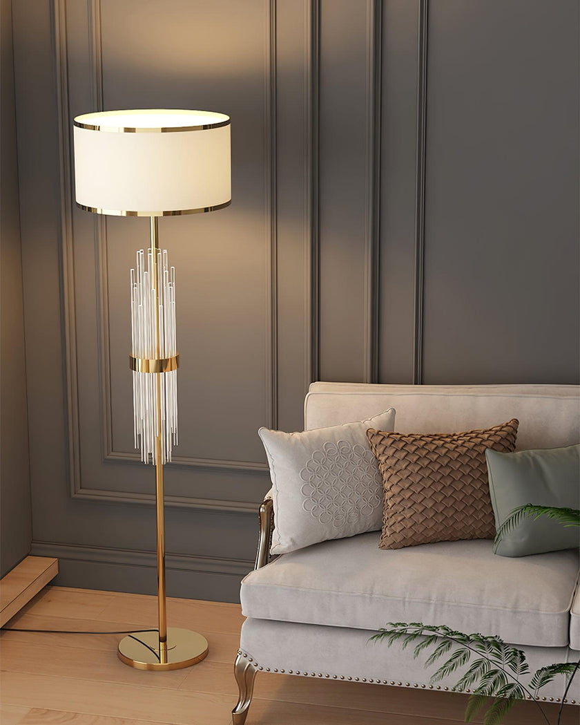 Gold Metal Linear Fabric Floor Lamp