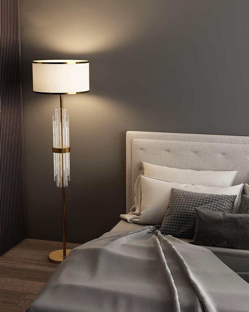 Gold Metal Linear Fabric Floor Lamp