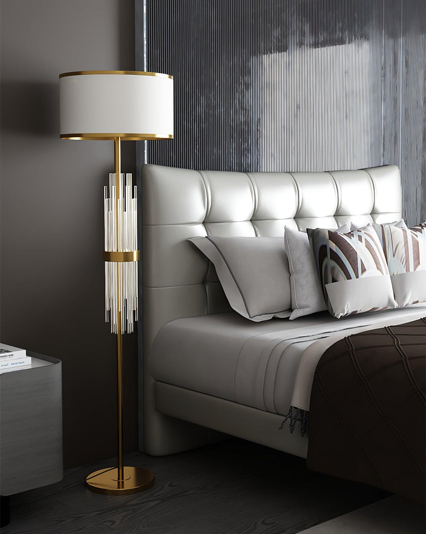 Gold Metal Linear Fabric Floor Lamp