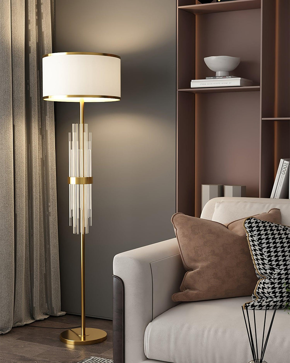 Gold Metal Linear Fabric Floor Lamp