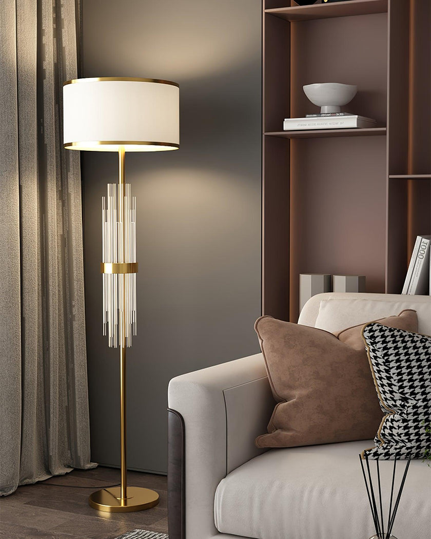 Gold Metal Linear Fabric Floor Lamp
