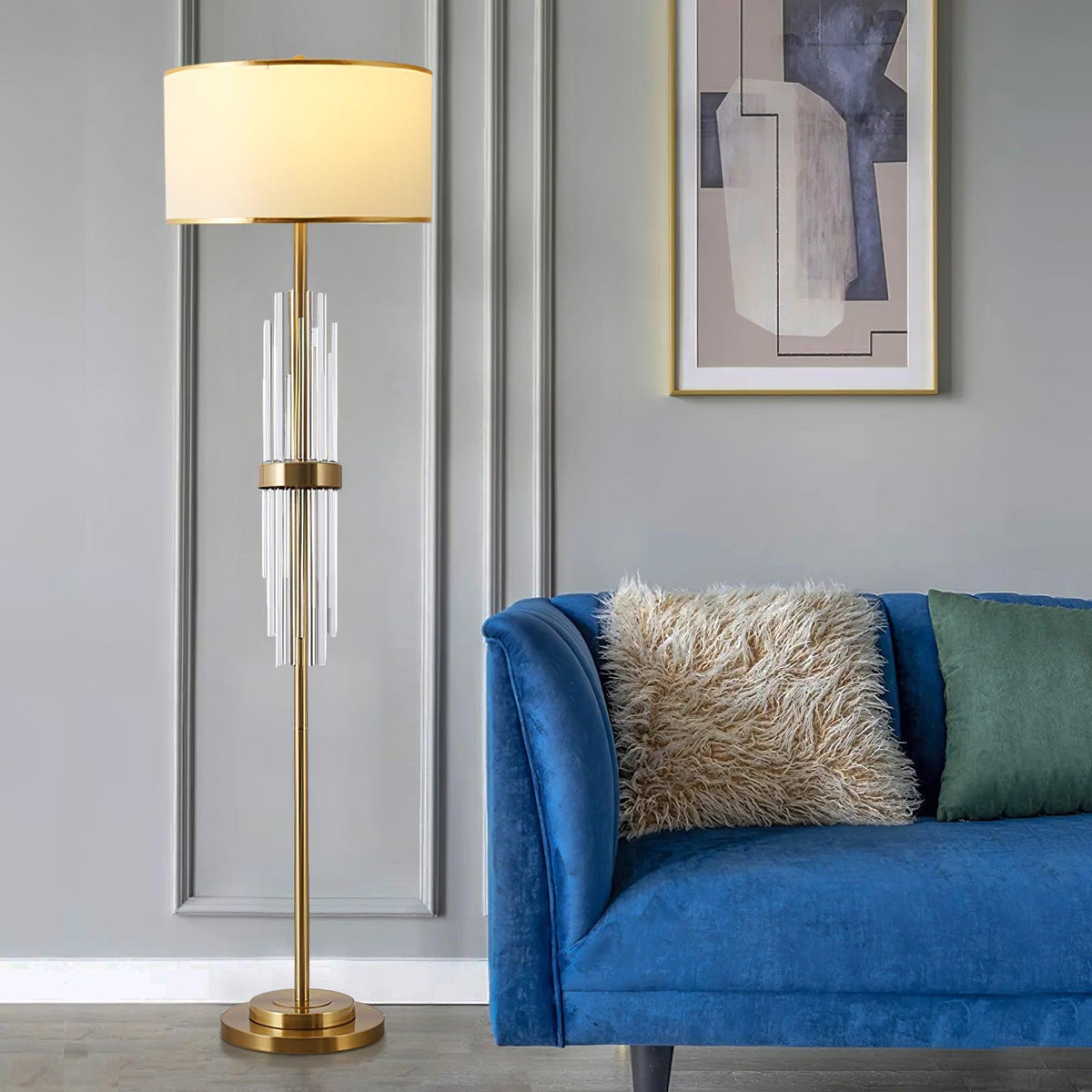 Gold Metal Linear Fabric Floor Lamp