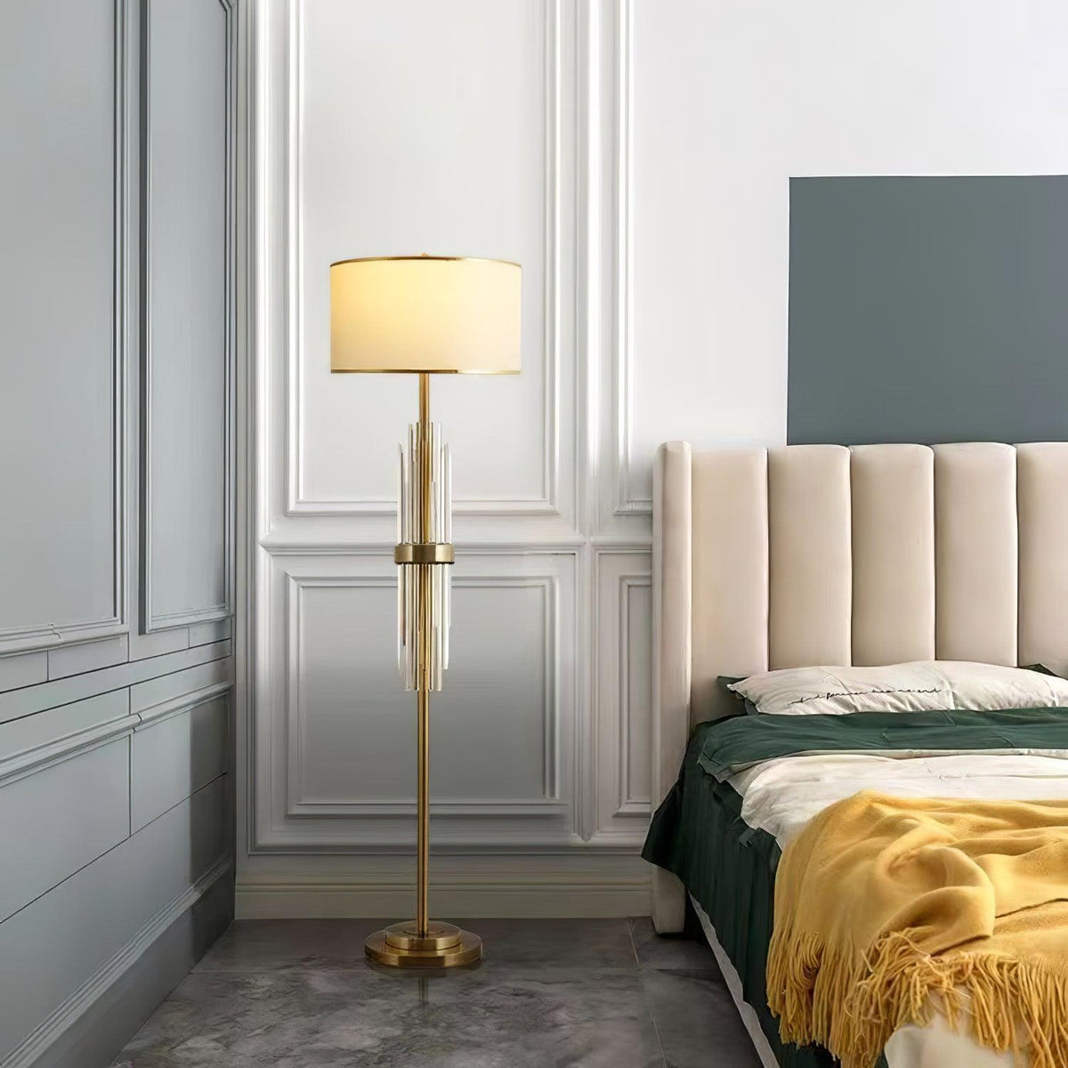 Gold Metal Linear Fabric Floor Lamp