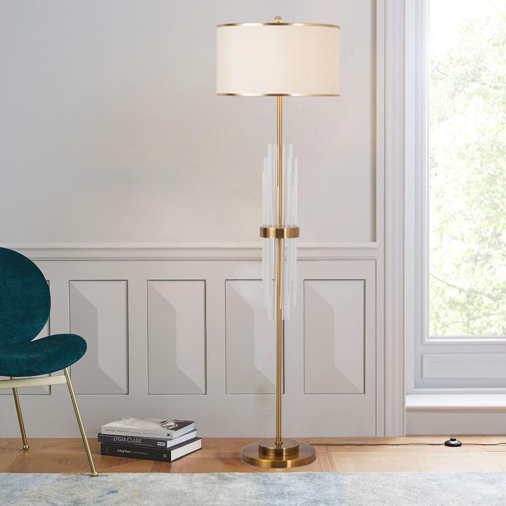 Gold Metal Linear Fabric Floor Lamp