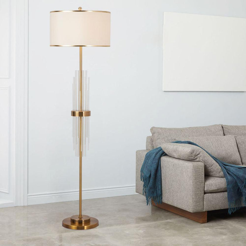 Gold Metal Linear Fabric Floor Lamp
