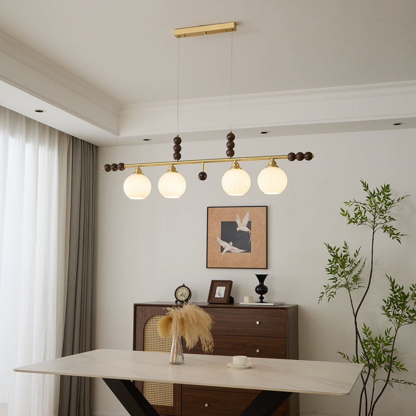 Walnut Brass Opal Globe Island Light