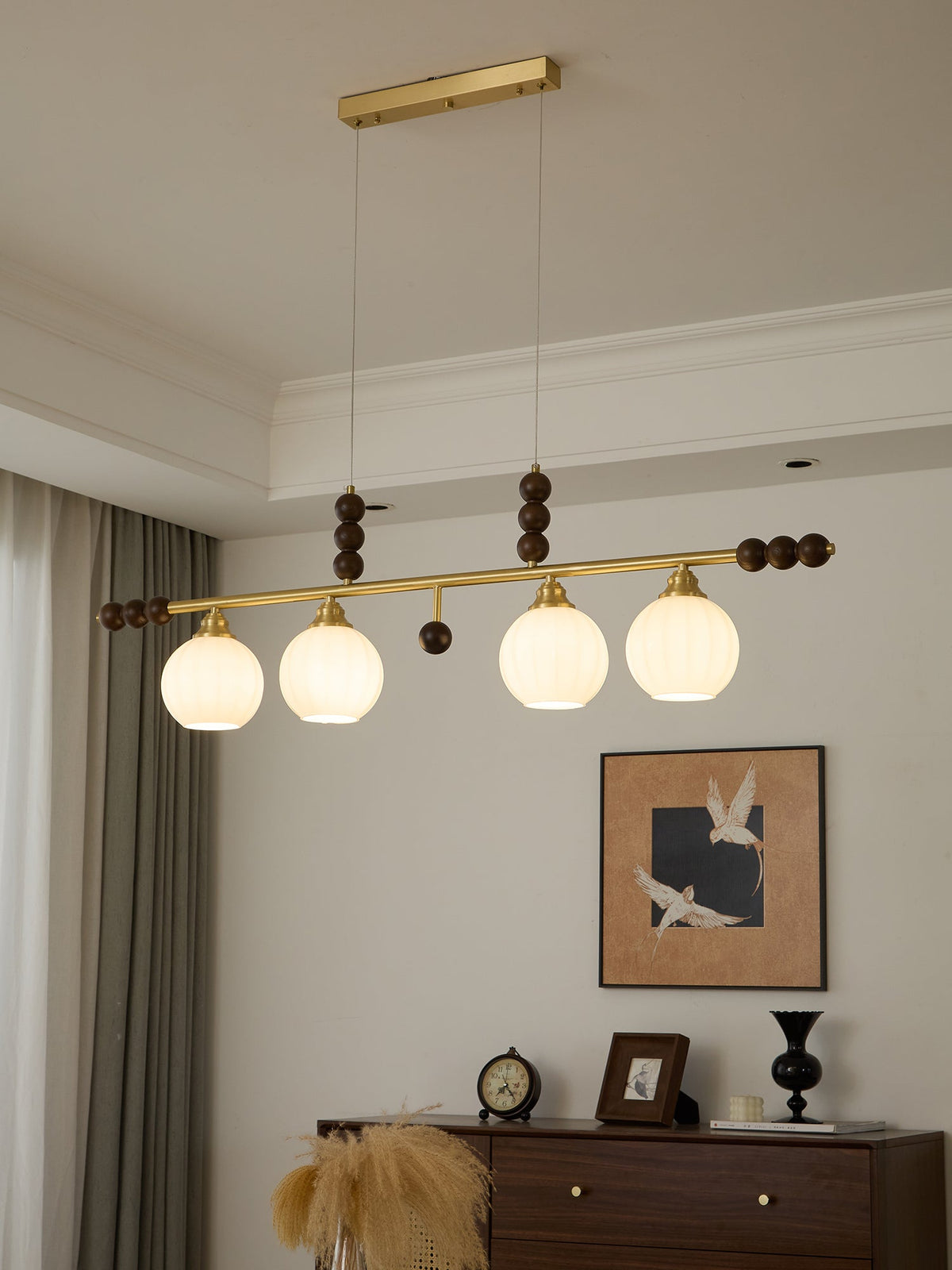 Walnut Brass Opal Globe Island Light