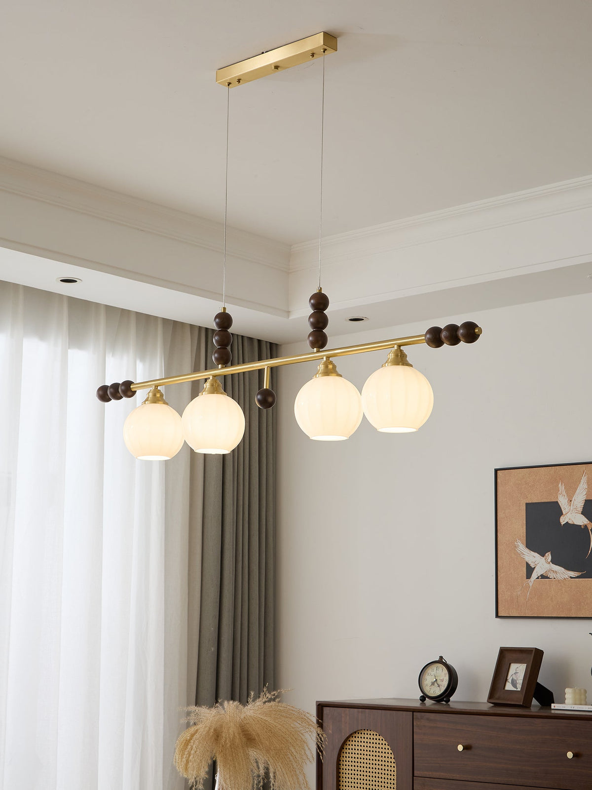 Walnut Brass Opal Globe Island Light