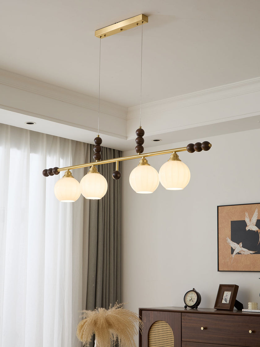 Walnut Brass Opal Globe Island Light