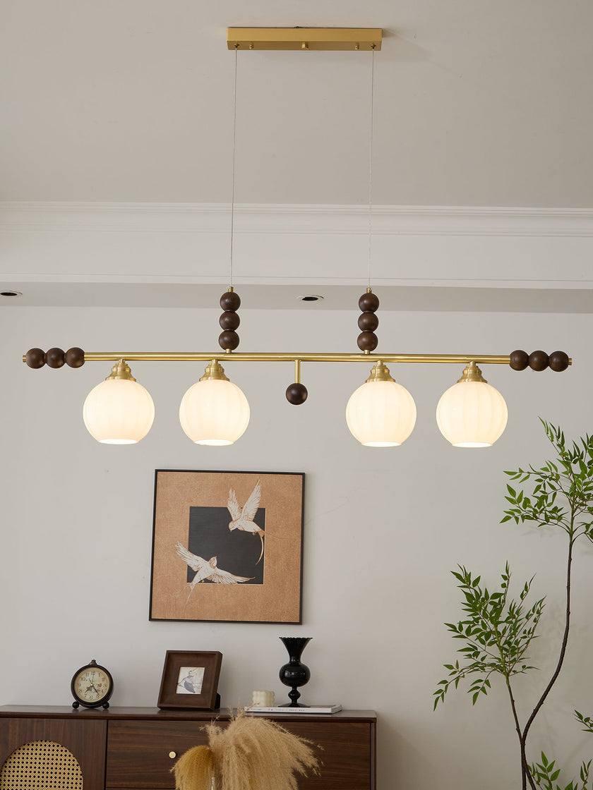 Walnut Brass Opal Globe Island Light