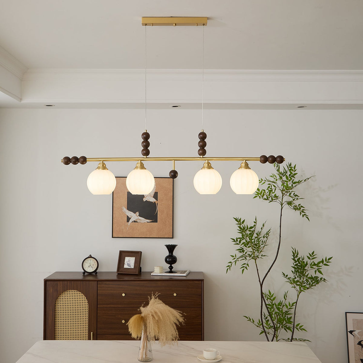 Walnut Brass Opal Globe Island Light