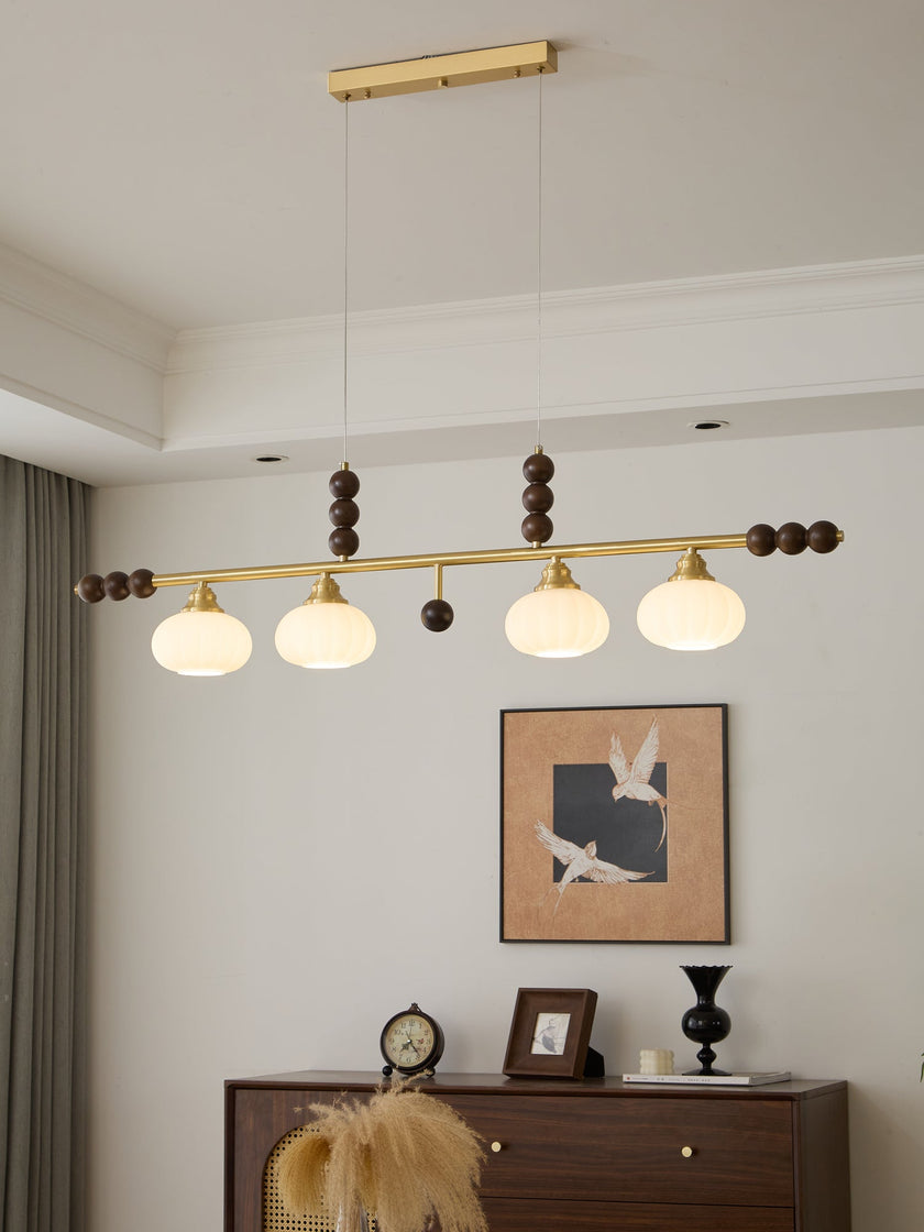 Walnut Brass Opal Globe Island Light