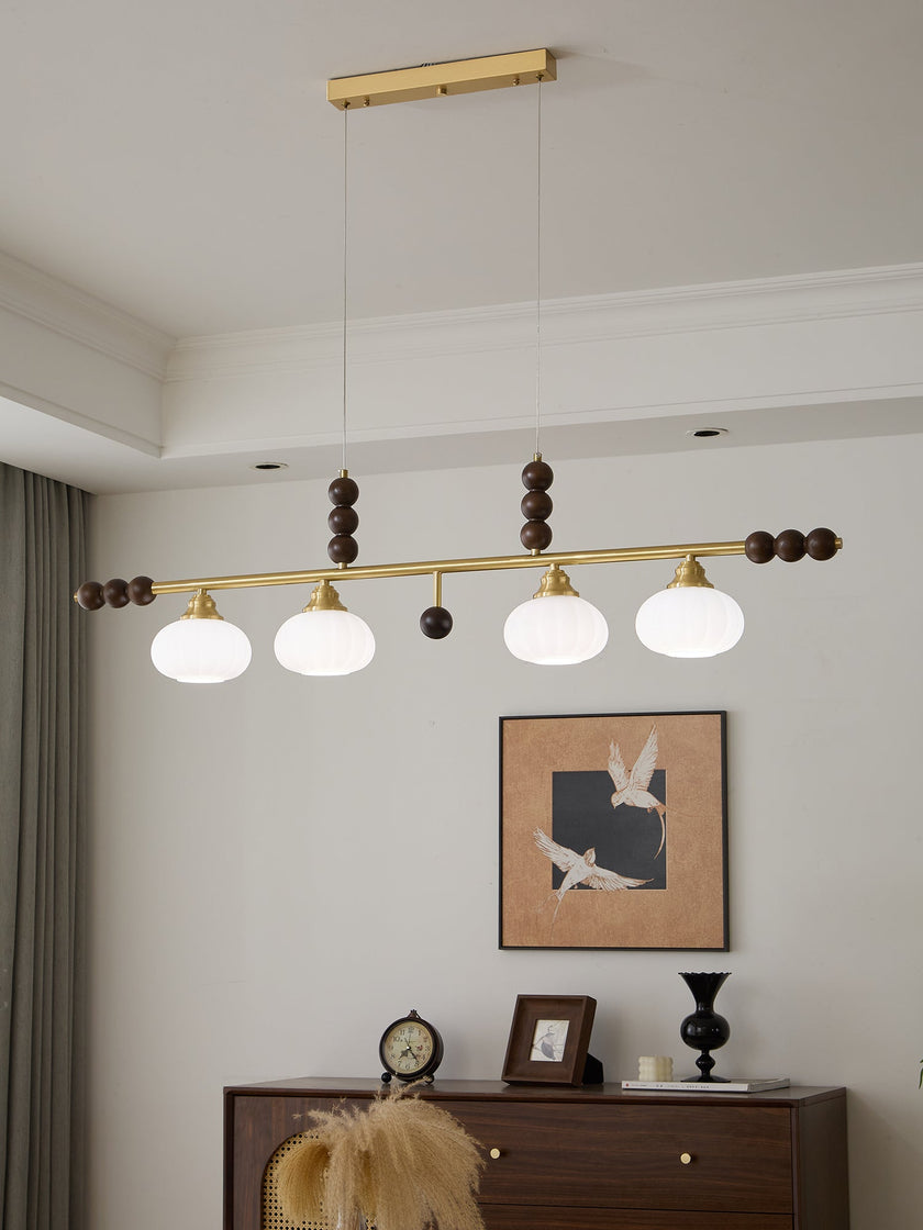 Walnut Brass Opal Globe Island Light