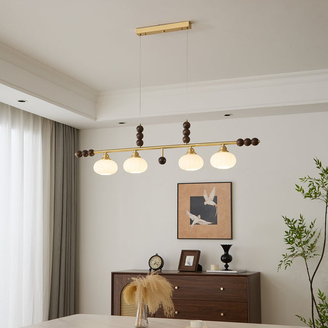 Walnut Brass Opal Globe Island Light