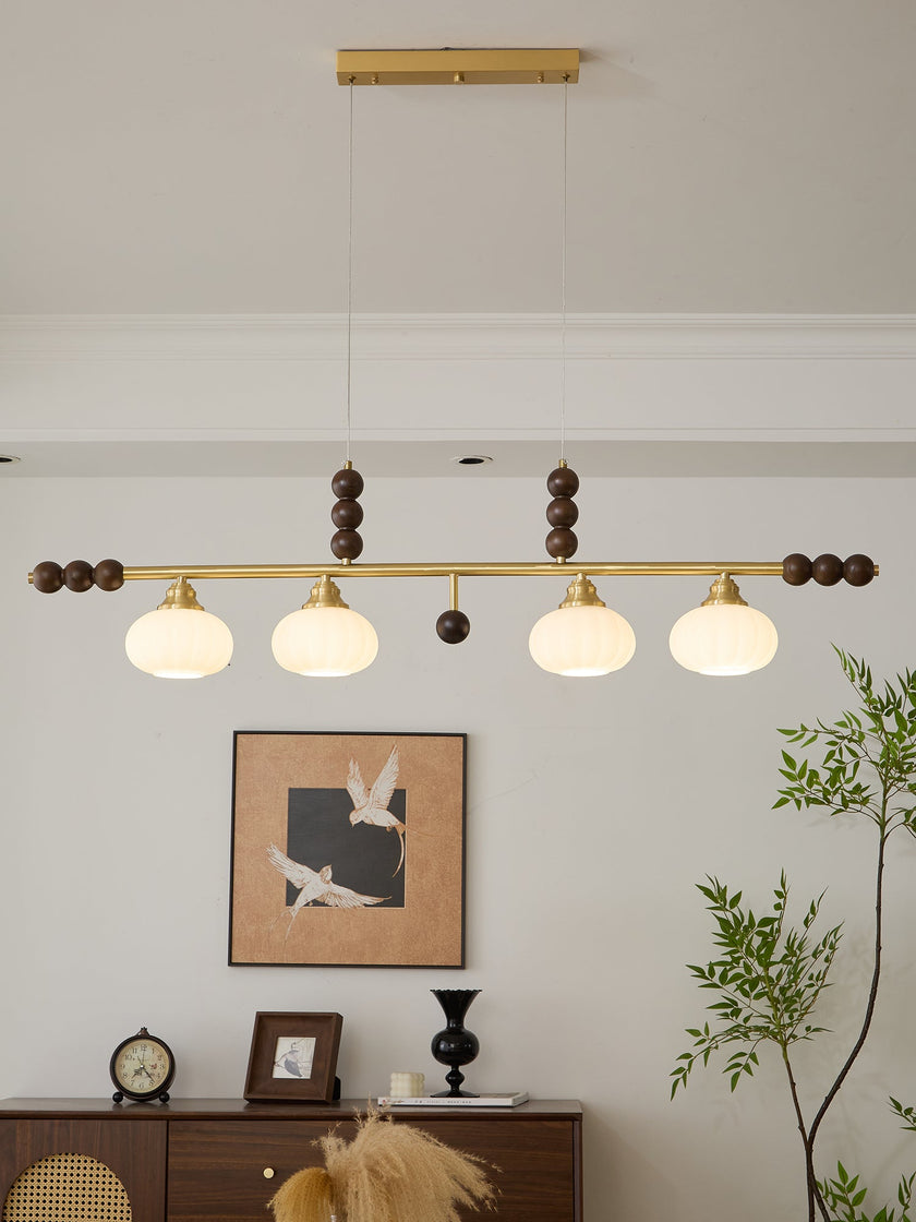 Walnut Brass Opal Globe Island Light