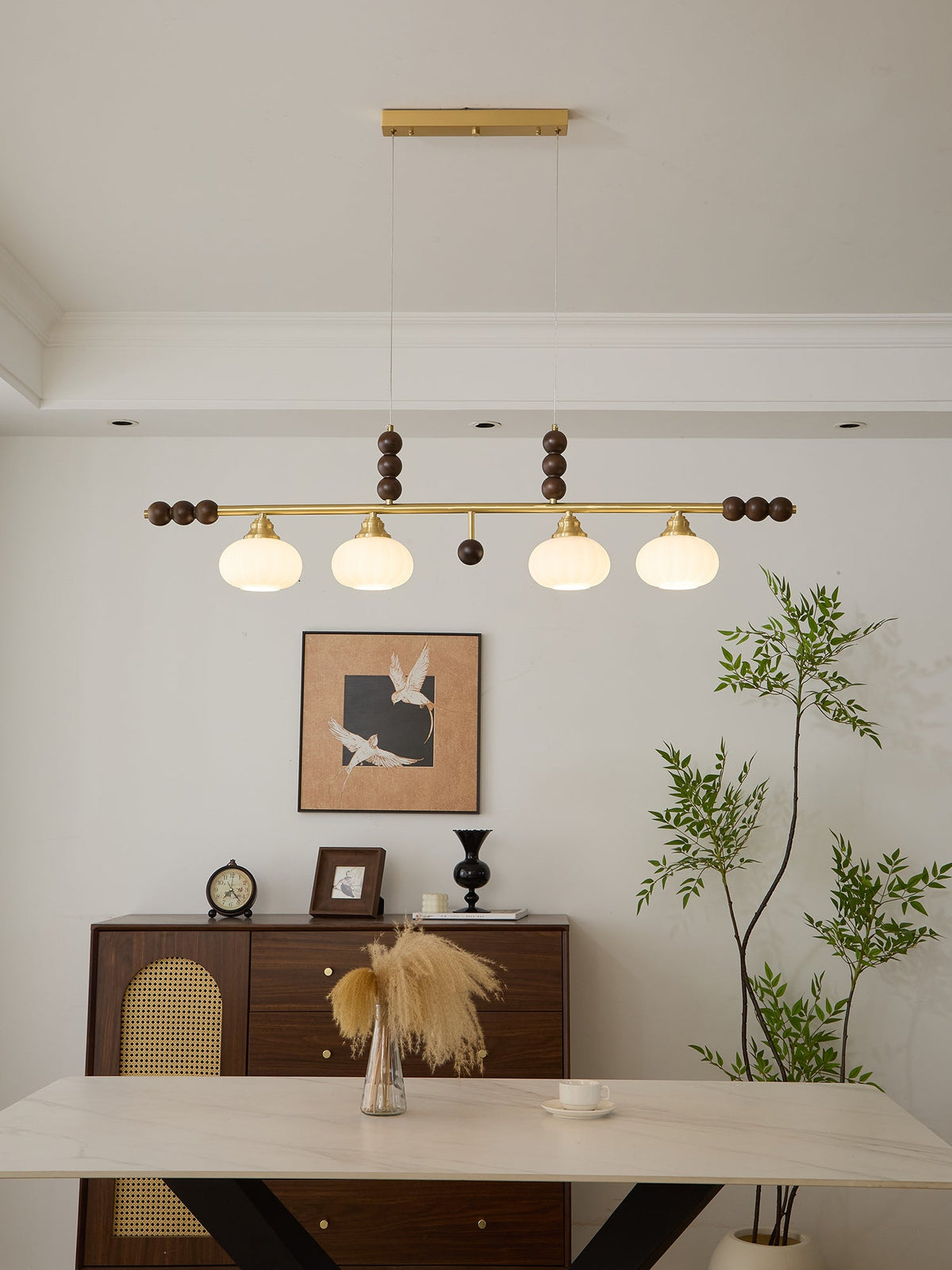 Walnut Brass Opal Globe Island Light