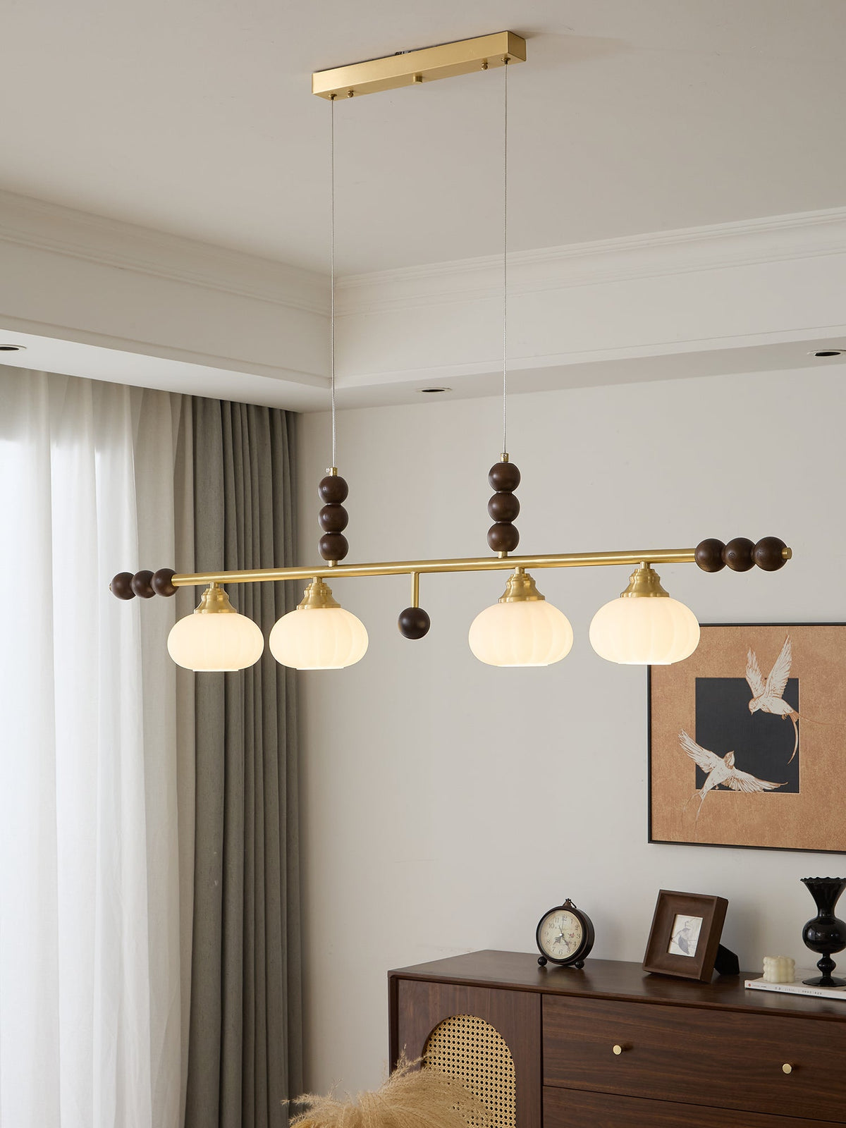 Walnut Brass Opal Globe Island Light