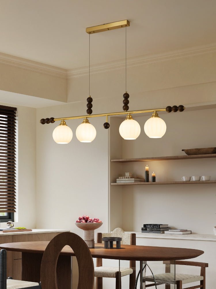 Walnut Brass Opal Globe Island Light
