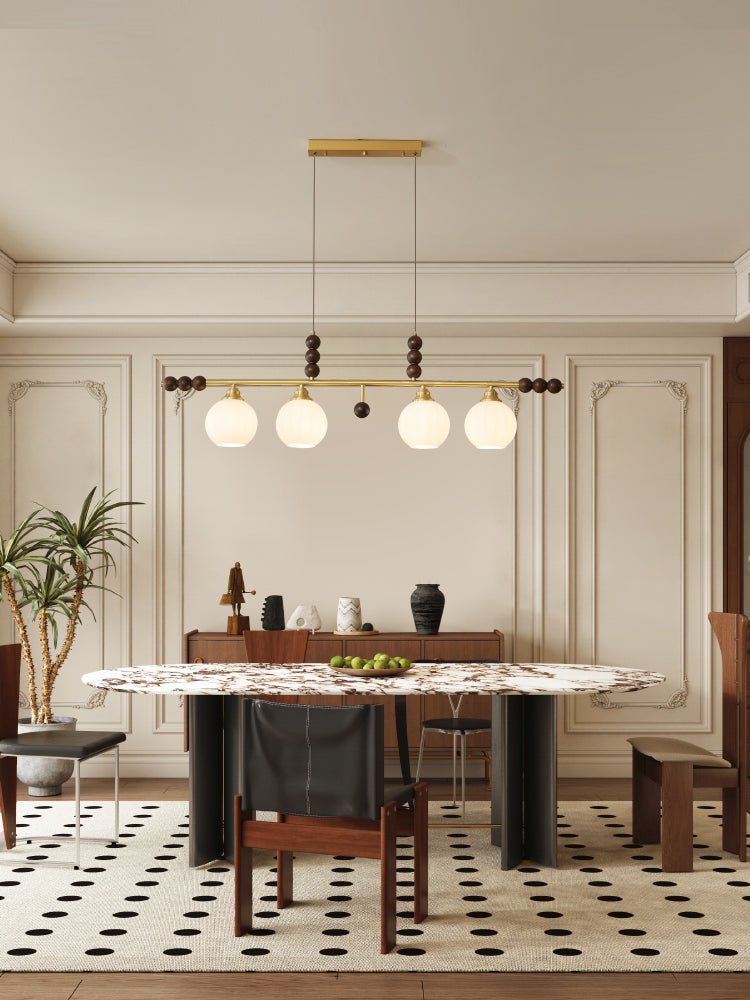 Walnut Brass Opal Globe Island Light