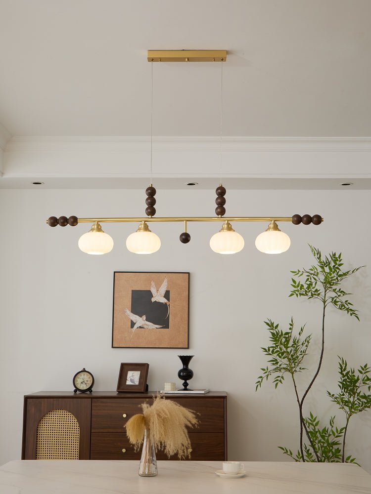Walnut Brass Opal Globe Island Light