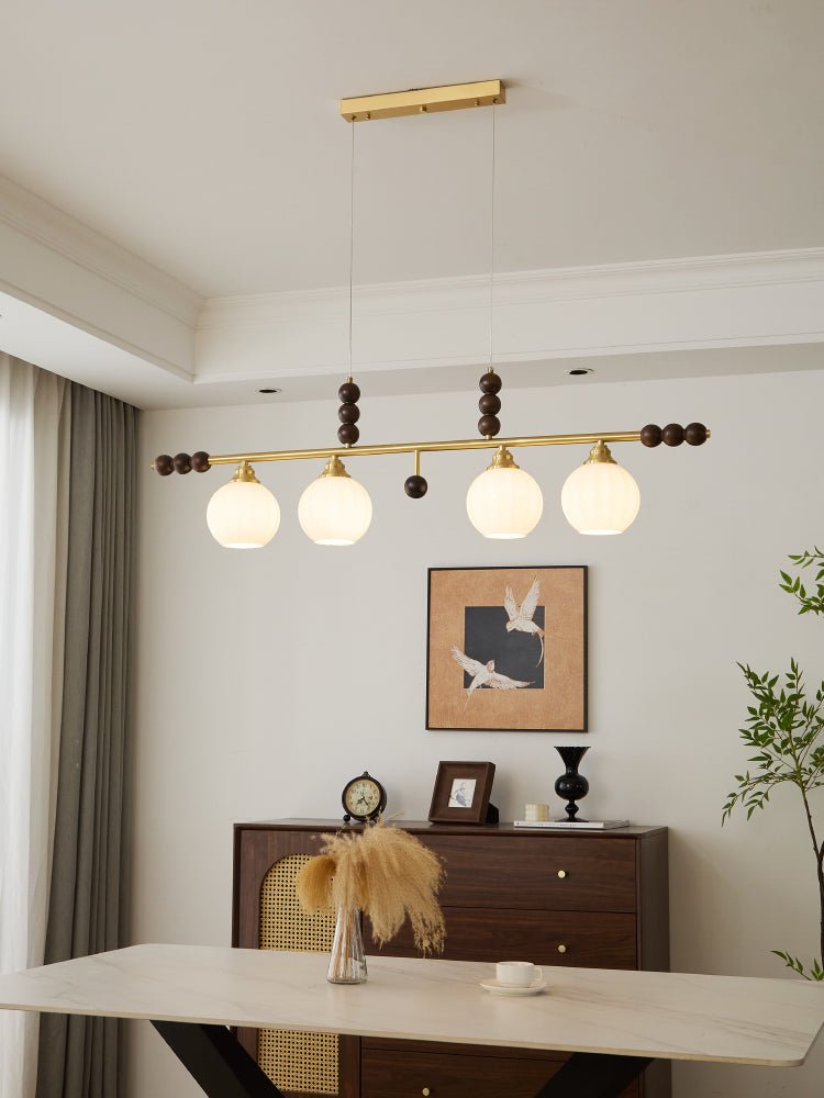 Walnut Brass Opal Globe Island Light