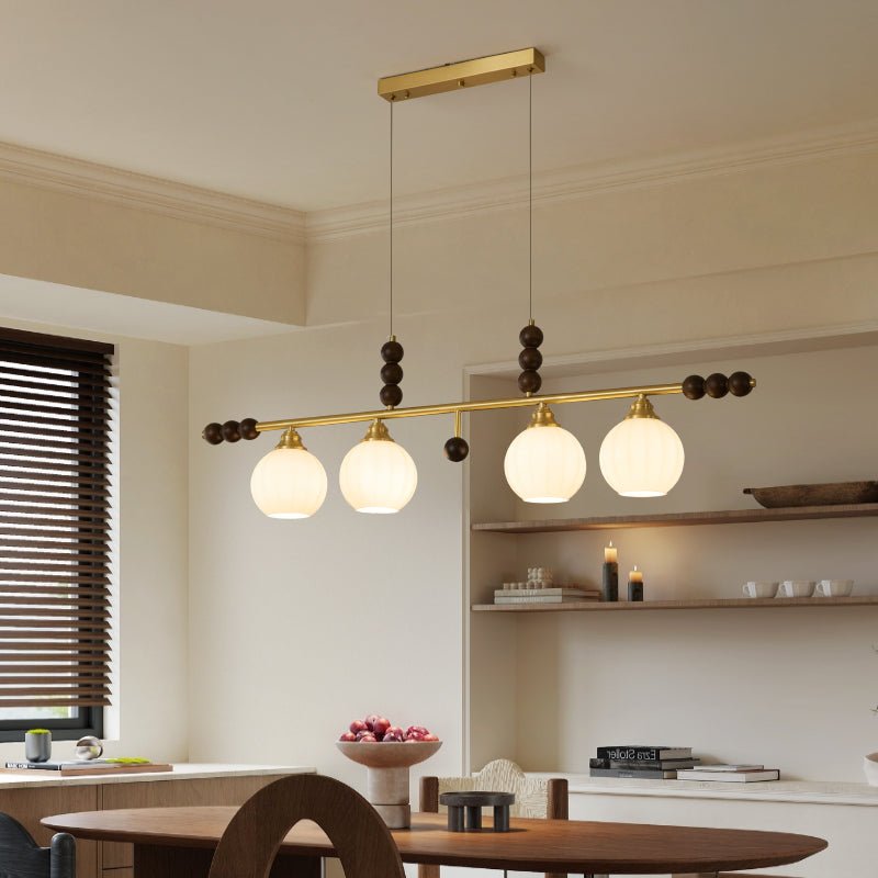 Walnut Brass Opal Globe Island Light