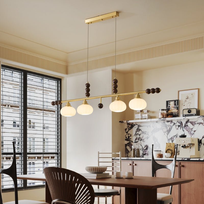 Walnut Brass Opal Globe Island Light