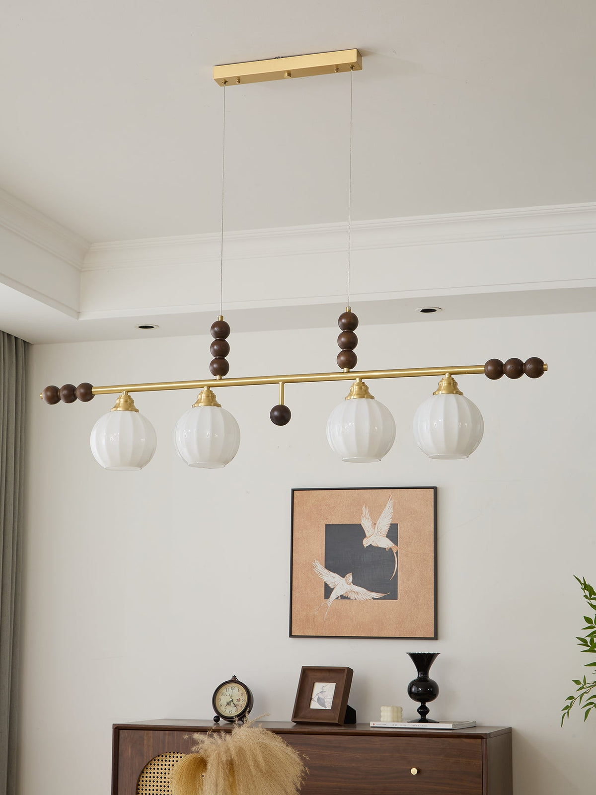 Walnut Brass Opal Globe Island Light