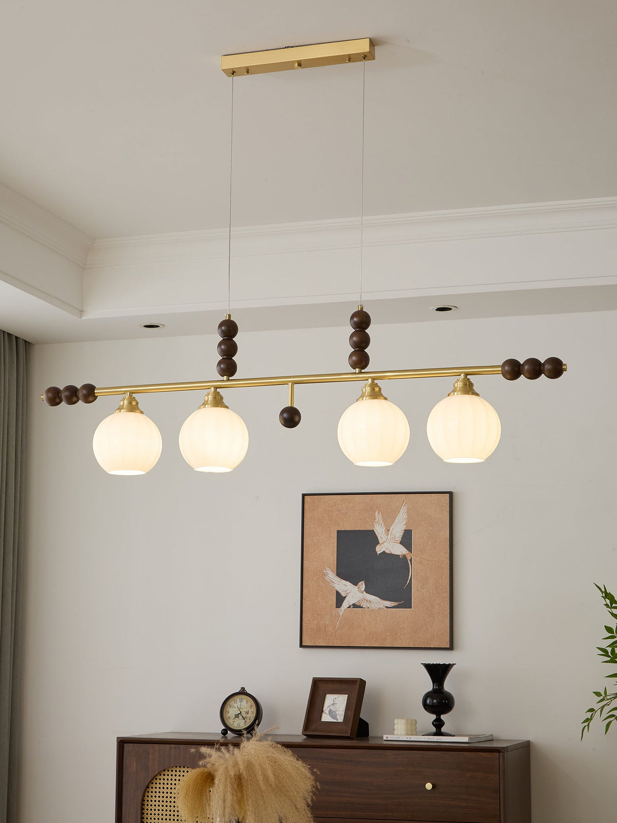 Walnut Brass Opal Globe Island Light