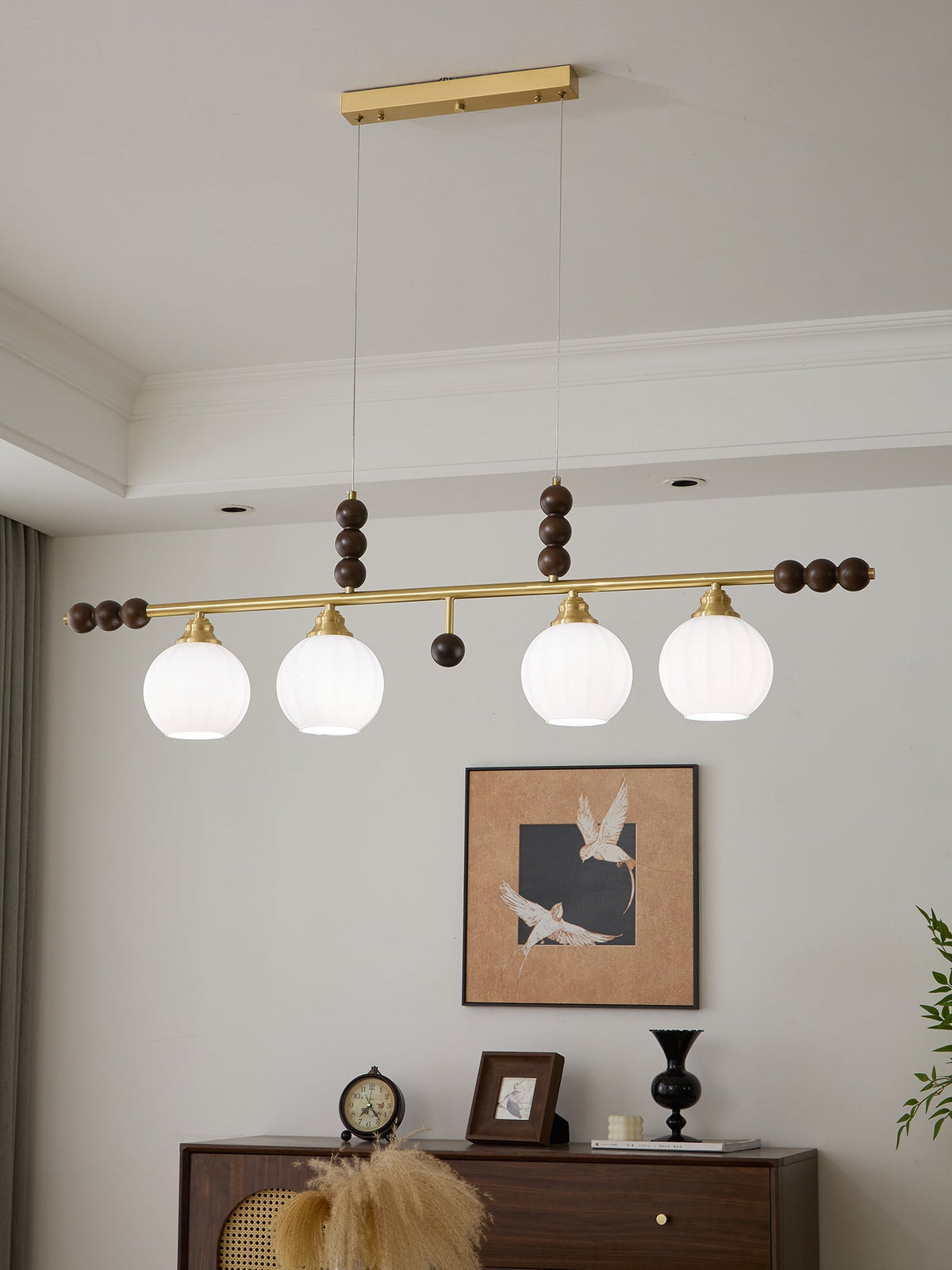 Walnut Brass Opal Globe Island Light