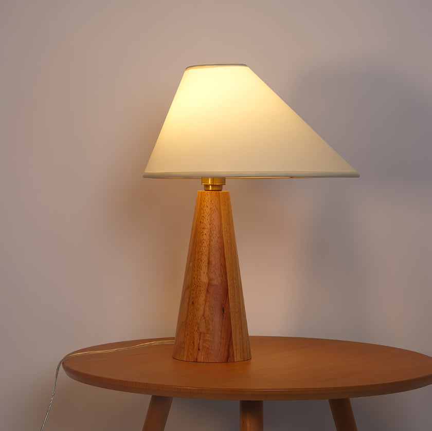 Wood Linen Shade Table Lamp