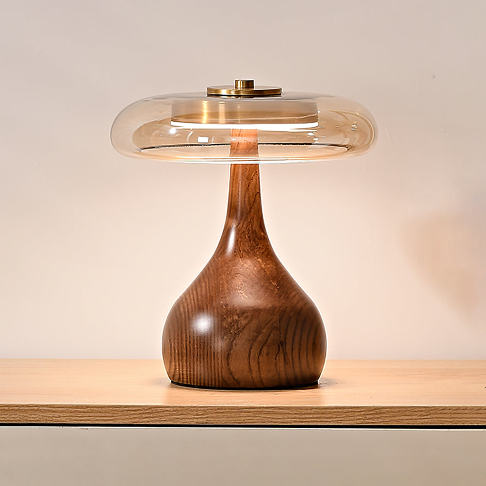 Mid-century Brass Glass Wood Table Lamp