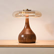 Mid-century Brass Glass Wood Table Lamp