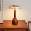 Mid-century Brass Glass Wood Table Lamp