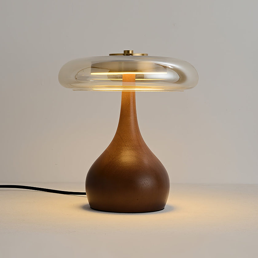 Mid-century Brass Glass Wood Table Lamp