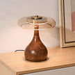 Mid-century Brass Glass Wood Table Lamp