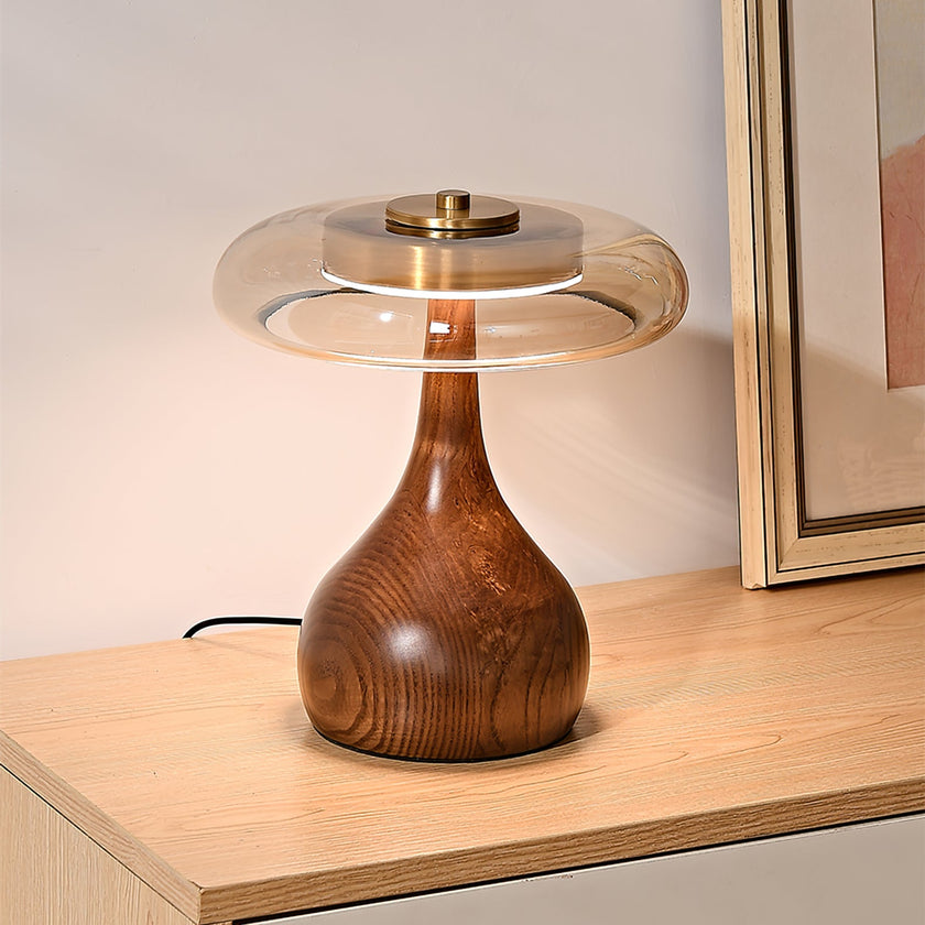 Mid-century Brass Glass Wood Table Lamp