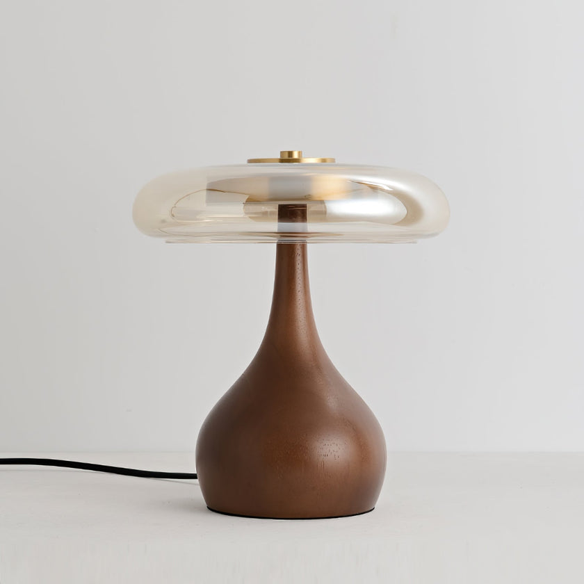 Mid-century Brass Glass Wood Table Lamp