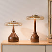Mid-century Brass Glass Wood Table Lamp