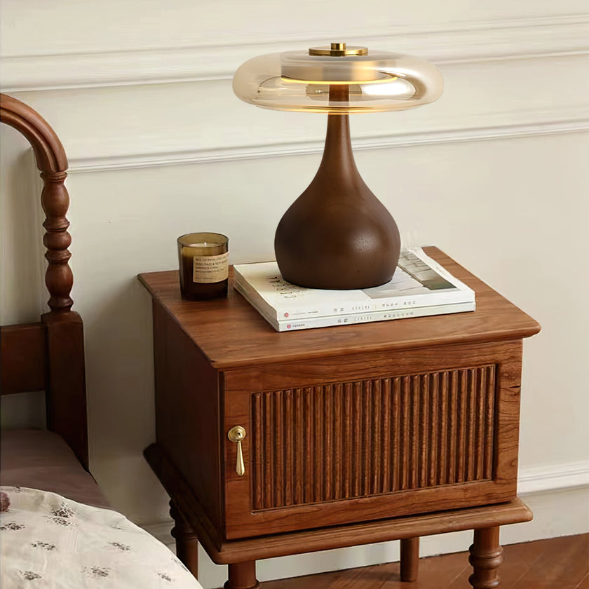 Mid-century Brass Glass Wood Table Lamp