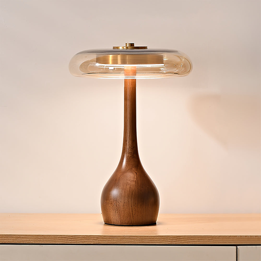 Mid-century Brass Glass Wood Table Lamp