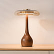 Mid-century Brass Glass Wood Table Lamp