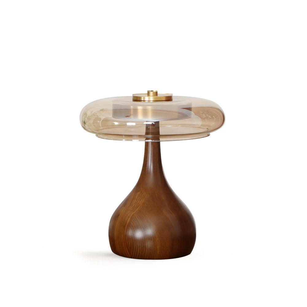 Mid-century Brass Glass Wood Table Lamp