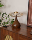 Mid-century Brass Glass Wood Table Lamp