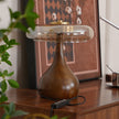 Mid-century Brass Glass Wood Table Lamp