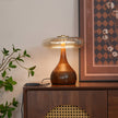 Mid-century Brass Glass Wood Table Lamp