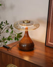 Mid-century Brass Glass Wood Table Lamp