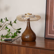 Mid-century Brass Glass Wood Table Lamp