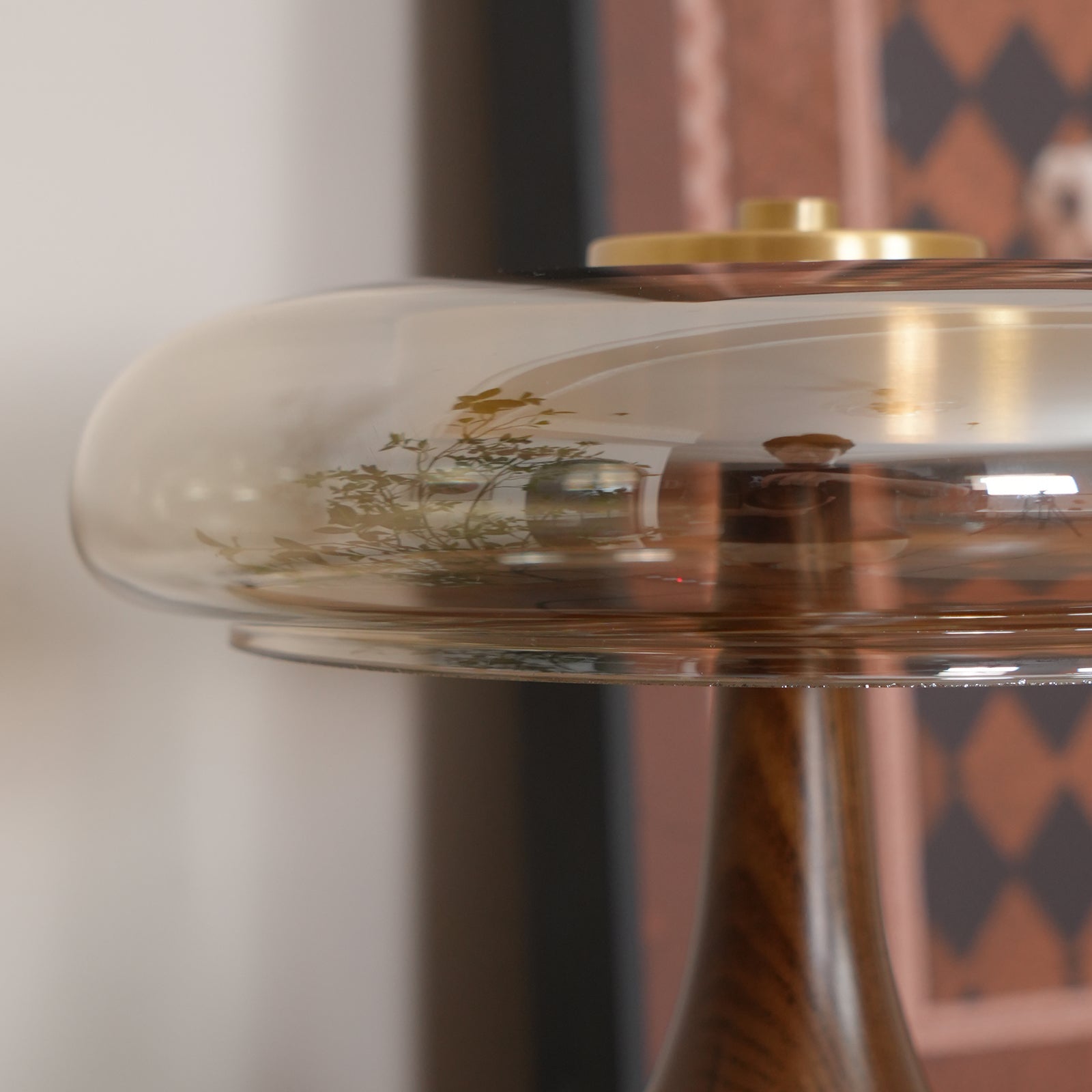 Mid-century Brass Glass Wood Table Lamp